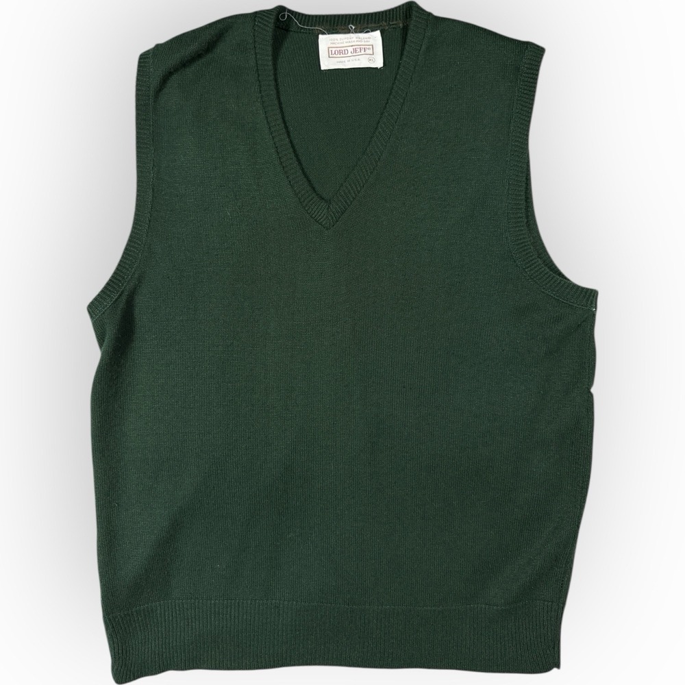 Vintage‎ Lord Jeff Sweater Vest Mens XL Green Golf V Neck Preppy USA MADE